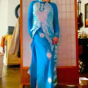 Vietnamese Costume Formal, Maxi Halter Dress